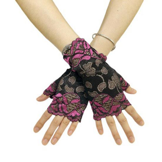 Blonde Blomster Fingerløse Hansker for Kvinner Halvfinger Brude Håndleddshansker Solbeskyttelse Åpen Finger Blondehansker for Bryllup Teselskap Ball