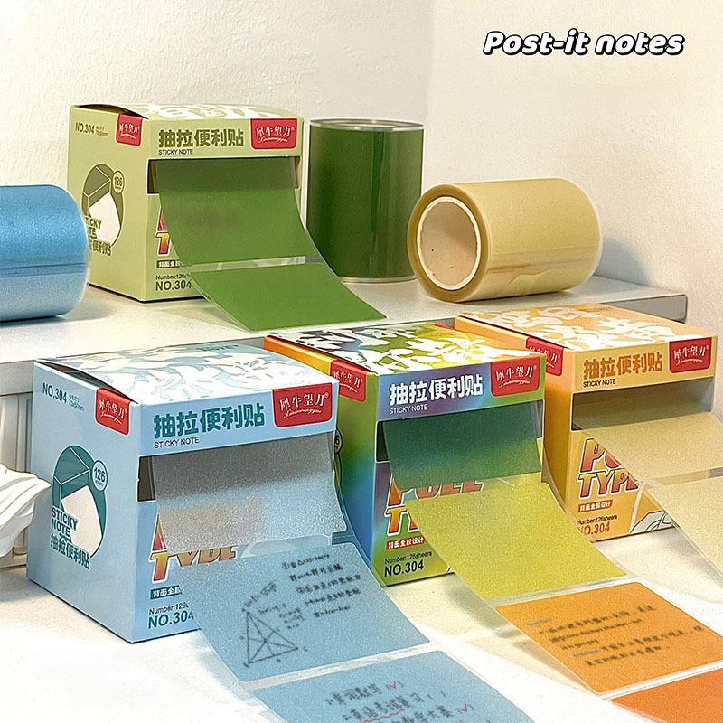 126 Sheets Color Matte Sticky Notes Pads Stationery Posted It Memo Notepad Notebook Pull-Out Message Sticker