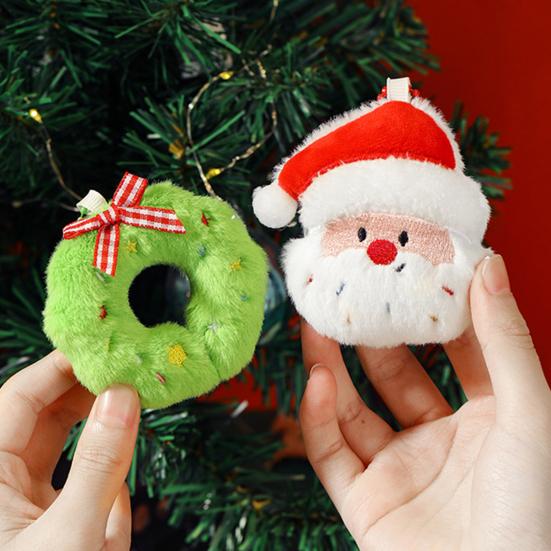 Christmas Tree Plush Ornaments Small Plush Santa/Tree/Wreath Christmas Hanging Ornaments Soft Mini Stuffed Toy for Xmas Tree Party Decor