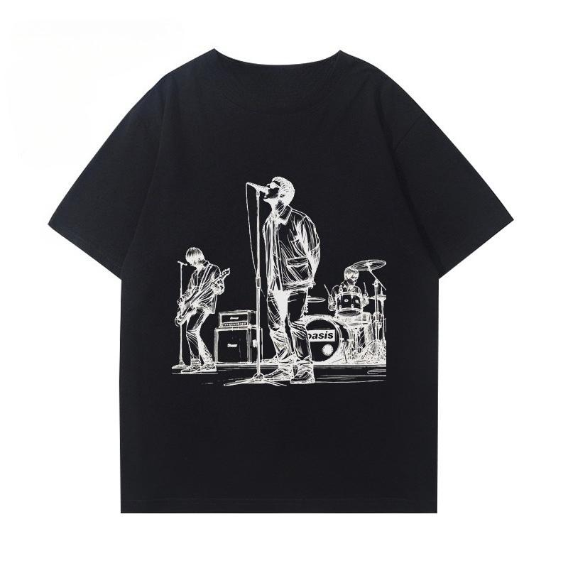 Oasi Band Album T-Shirt Men's and Women's Summer American Vintage British Rock Graffiti Short Sleeve Clothes Casual Top Popular