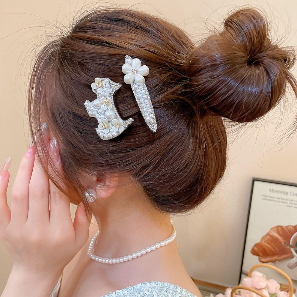 Zircon Pearl Flower Hair Clip Cute Cute Puppy Hair Clip Sweet Rhinestone Hairpin  Girl