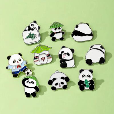 Chinese Style Panda Brooch Cute Animal Bag Badge Clothing Bag Accessories Bamboo Giant Panda Chain Collar Pin