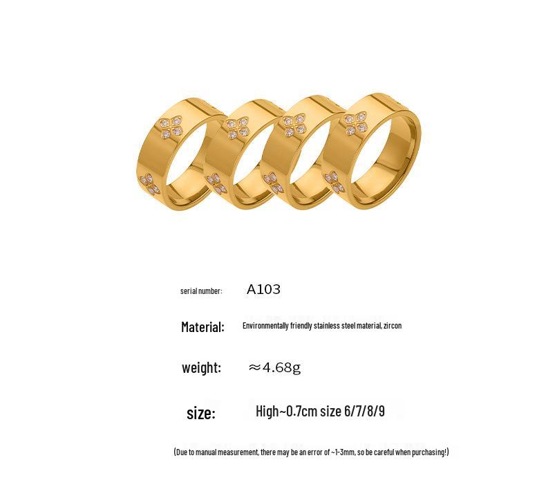 18K Gold-Plated Stainless Steel Prong-Set Plum Blossom CZ Ring - Simple, Non-Fading Fashion Jewelry