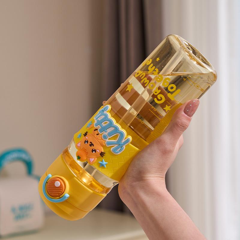 Water bottle cartoon new summer high value straw water cup boys and girls students outdoor portable children cute plastic cup