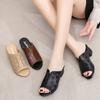 Retro Thick Middle-heeled Fish Mouth Sandals Female 2025 Summer Fashion Hollow Sandals Outer Wear Slippers Open Toe Mules
