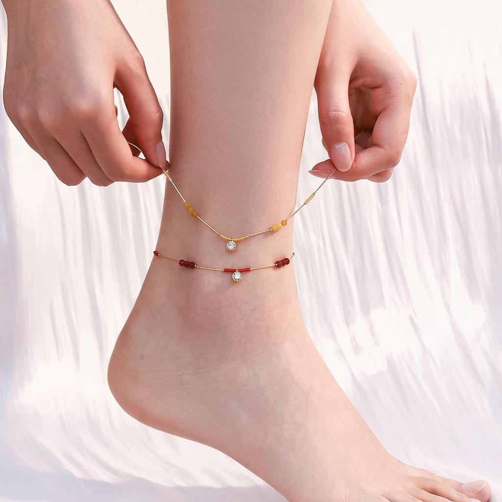 Elegant 18K Gold-Plated Natural Stone Bracelet and Anklet - Colorful, High-End Feel, Durable Titanium Steel, Non-Fading. Perfect for Women.