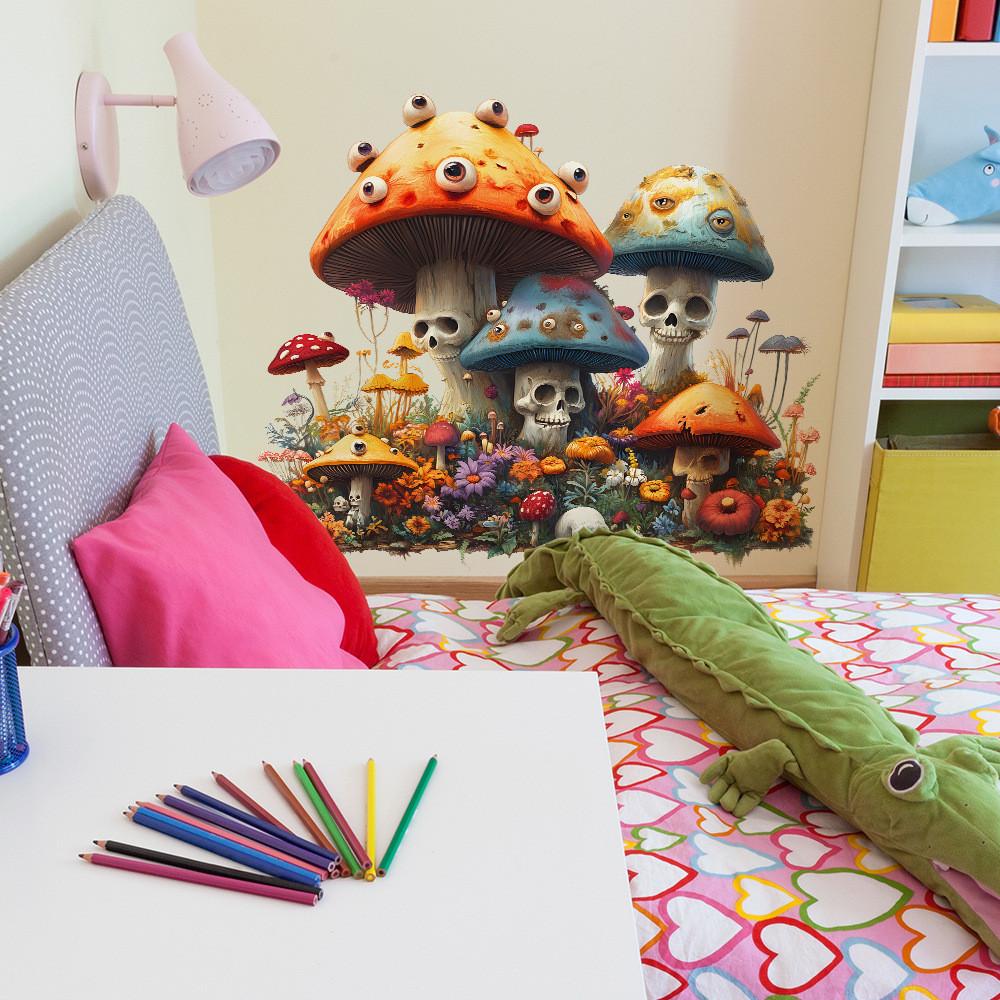 Halloween Scary Mushroom Skull Eye Beads Bedroom Home Decor Wall Stickers