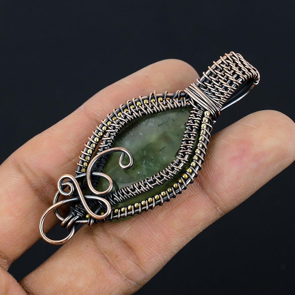 Prehnite Jewelry, 999 Copper Wire Wrapped Pendant Handmade Gemstone Jewelry, Gifts For Wife Brand New Pendant