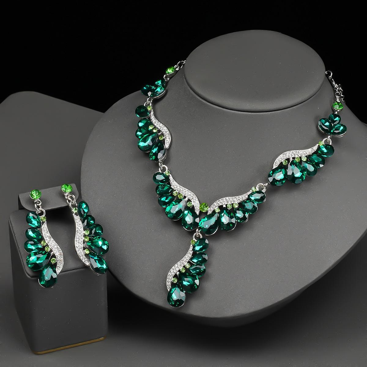 

3 шт. Высококлассный Роскошный Набор Ожерелье и Серьги с Цирконом в виде Капли Воды с Элегантным Темпераментом для Женских Званых Вечеров Циркон 47cm зелёный