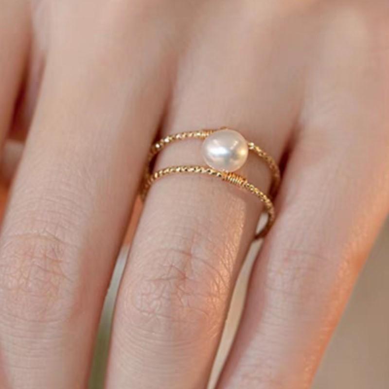

PANJBJ 925 Sterling Silver Hotan Jade Ring for Women Pearl Double Layer Hollow Out Minimalism Versatile Gift Dropshipping