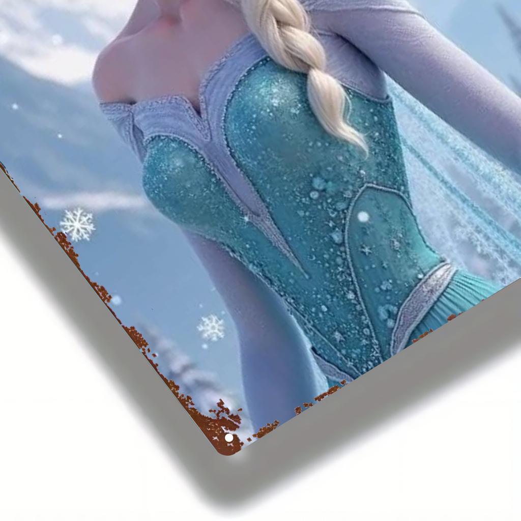 2D Flat, 1pc Disney Frozen Elsa Princess Metal Wall Art - Official Frozen Decor with Pre-Drilled Holes, Vintage Style Poster Sui