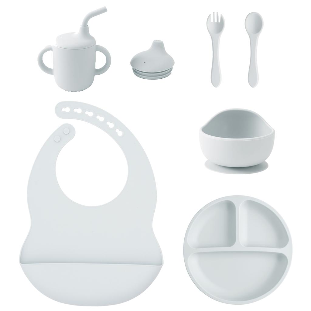 Color Kids 6PCS Silicone Feeding Set Divided Plates Sippy Cup Training Eating Cutlery Strong Suction Bowl BPA Free Tableware set
