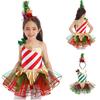Kids Girls Elf Christmas Dress Stripes Carnival Festival Cosplay Costume Ballet Leotard Tutu Dress with Headband