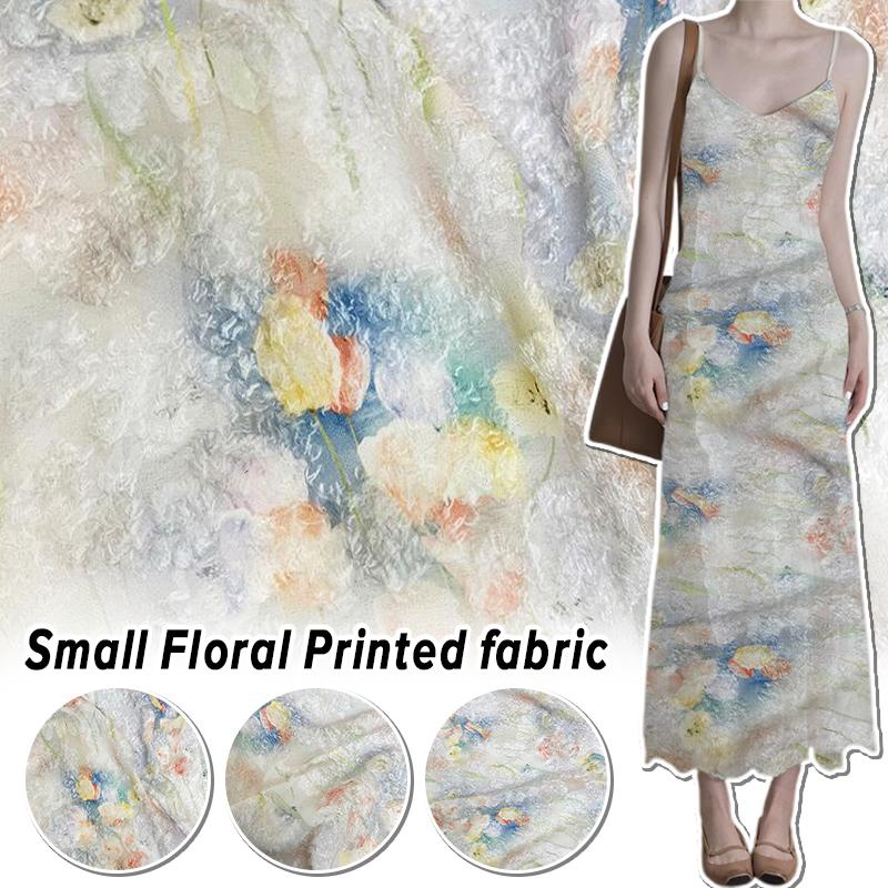 1M Chinesischer Nationalstil Tulpen-Jacquard-Chiffon mit Aquarellmuster Stoff Französisches Retro Hanfu Kleid Nähen für Heimwerker Designerstoff