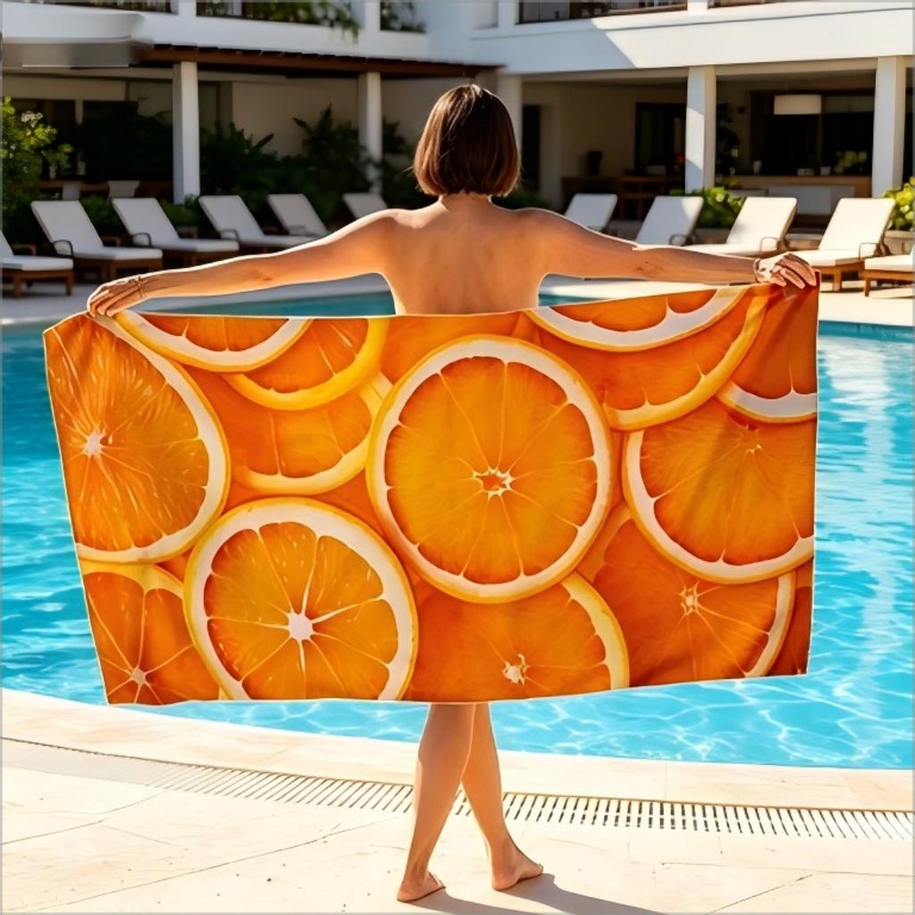 Strandtuch mit frischem Orangenscheiben-Print, schnell trocknendes, weiches Mikrofaserhandtuch für den Sommerurlaub