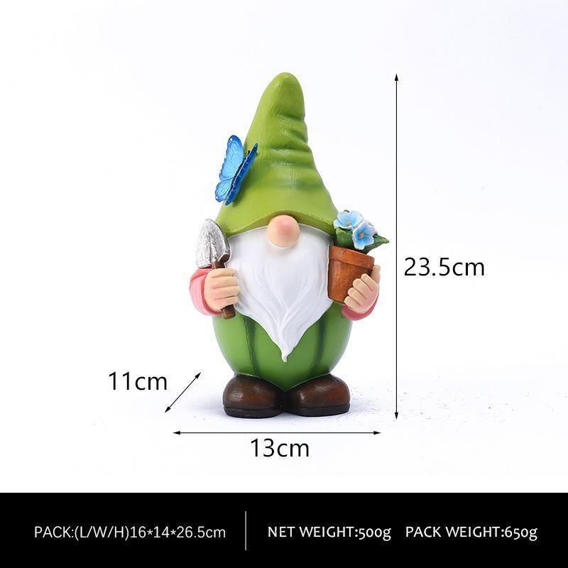 Watermelon Faceless Dwarf Sculpture Resin Solar Lamp Ornaments Outdoor Cute Fruit Spirit Statue Butterfly Flower Garden Crafts