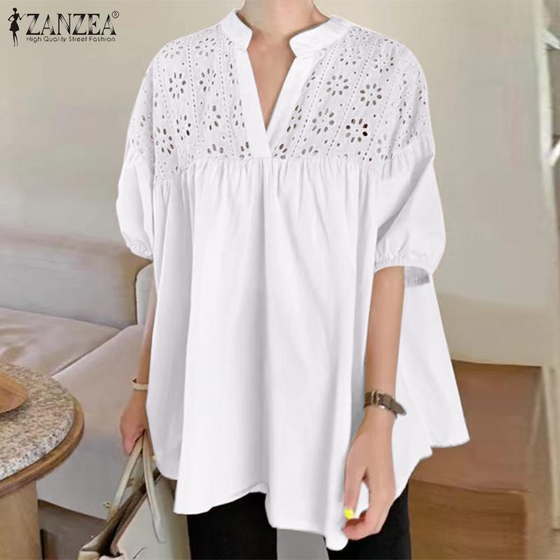 

ZANZEA Летняя мода Выдолбленные крючком кружева Блузка Топы Женщины Повседневный V-образный вырез Половина рукава Рубашки