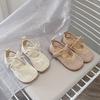 Girls' French Chic Princess Velcro Sandals - 2026 Summer Mesh Breathable Soft Sole Hanfu Shoes