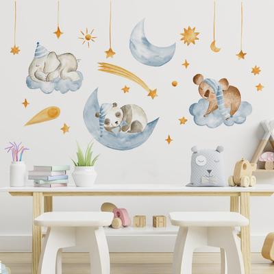 Cartoon Dream Bears Naklejki ścienne Księżycowe gwiazdy Decor do dekoracji sypialni dla dzieci