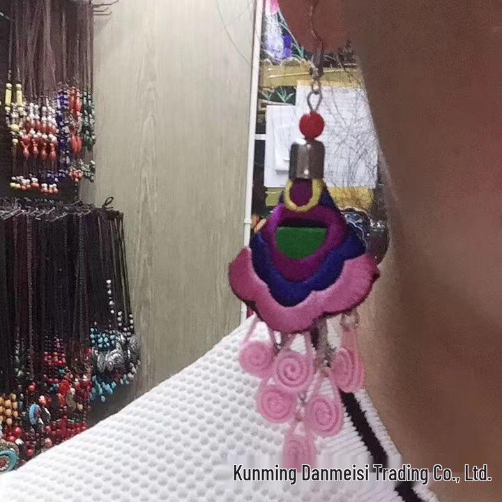 

Красочные серьги-нитки с цветами - Этнический ретро-стиль