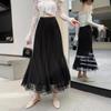 Apricot Irregular Mesh Fishtail Midi Skirt - European Style Elastic High Waist Pleated Fairy Skirt for Women, Spring/Summer