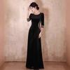 Czarna jesienno-zimowa sukienka wieczorowa damska nowa wykwintna aksamitna bankietowa gospodarz temperament dostojna atmosfera