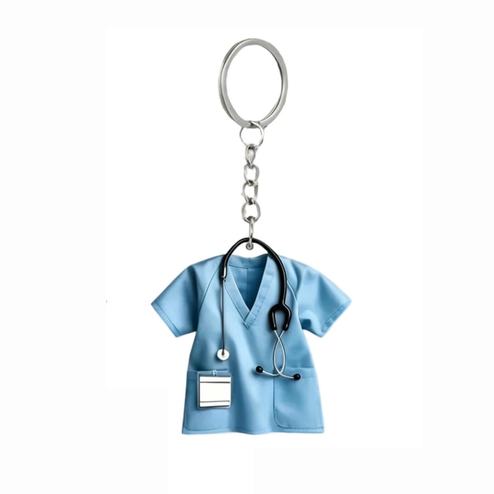 Acrylic Medical Worker Keychain Nurse Scrub Uniform Design Stethoscope and ID Badge Holder Key Ring Accessory for Healthcare Professionals One Size синий