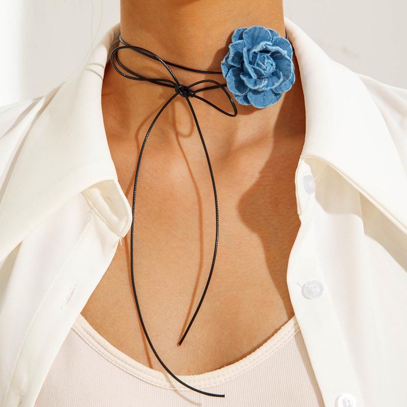 Трехмерная цветочная шейная цепочка чокер ожерелье-роза цепочка на ключицы тканевый дизайн серьги-гвоздики ювелирные изделия