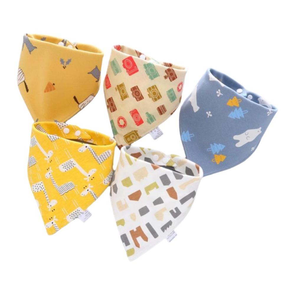 5PCS/SET Triangle Design Cotton Bibs Cartoon Print Saliva Towel Cute Feeding Bibs Newborn Feeding