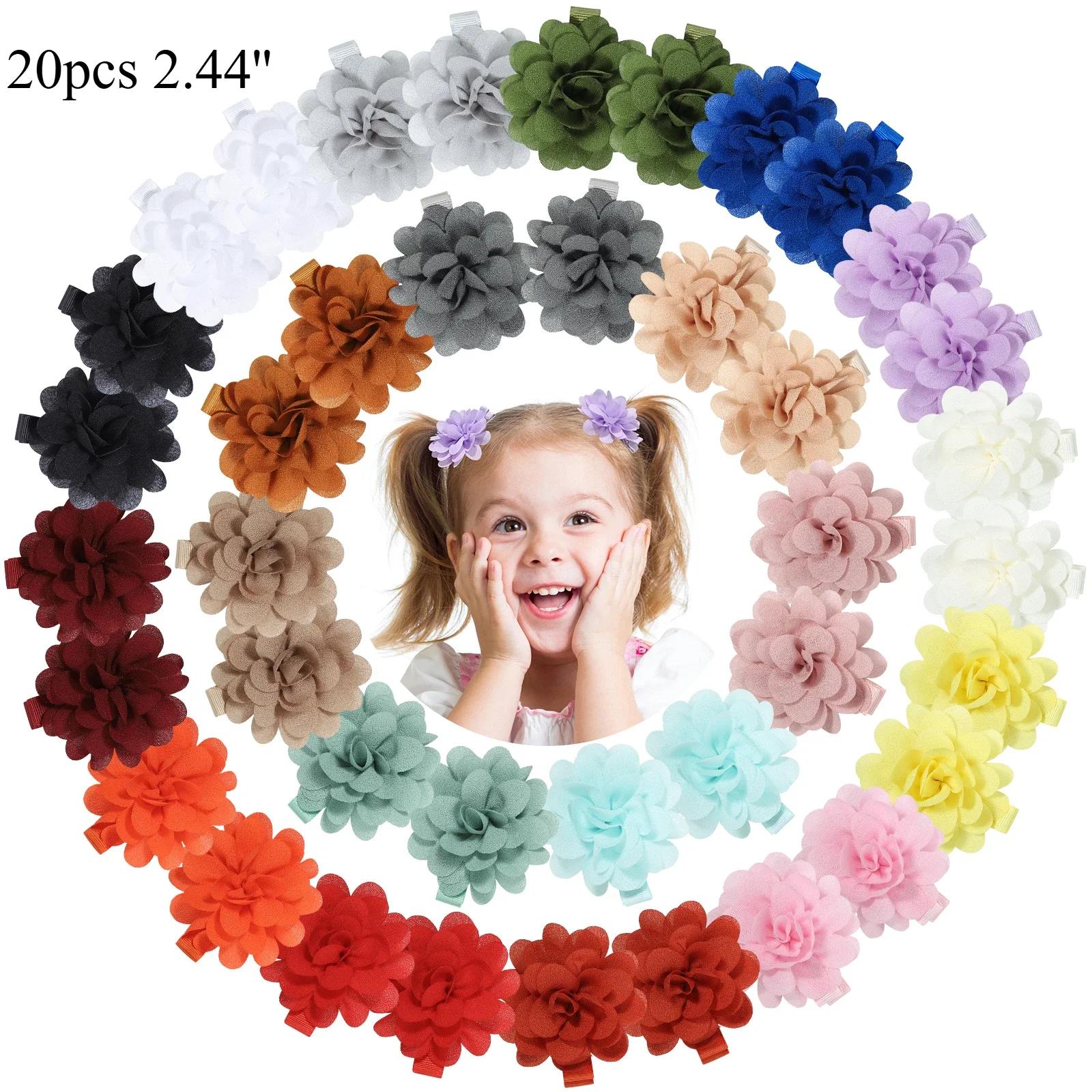 

15/20 шт. Шифоновые заколки для волос, заколки-крабы, заколки-автоматы, цветочные заколки для волос для маленьких девочек, аксессуары для волос, шпильки, головные уборы, лот 15/20 шт.