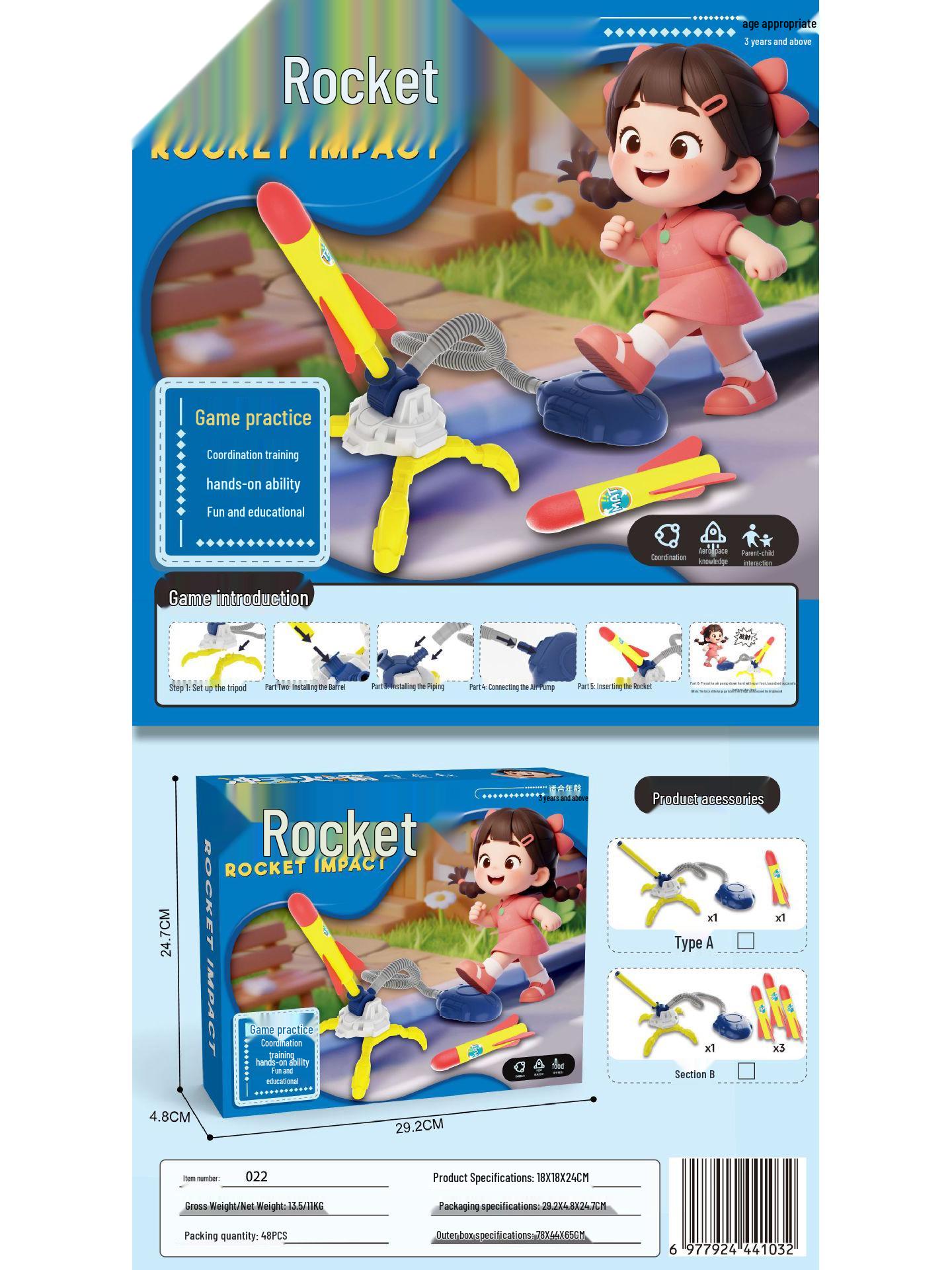 Kids  Foot-Powered Skyrocket: Educational Outdoor Flying Toy for Kindergarten and Back-to-School Fun 48 Boxes per Case