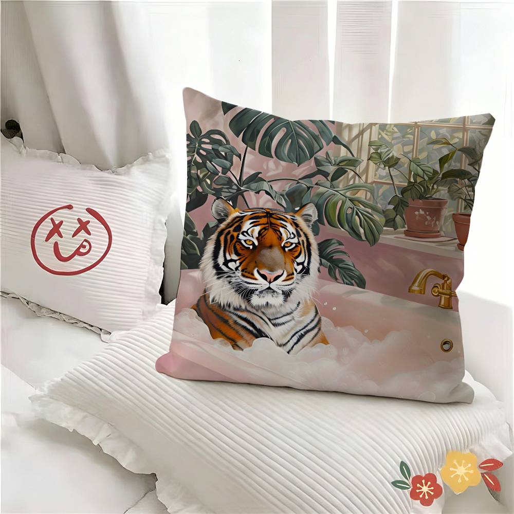 pc Colorful Bathtub Animal Tiger Pillow Case Fashion Square Pillowcase Bedroom Sofa Room Ins Decoration Leisure