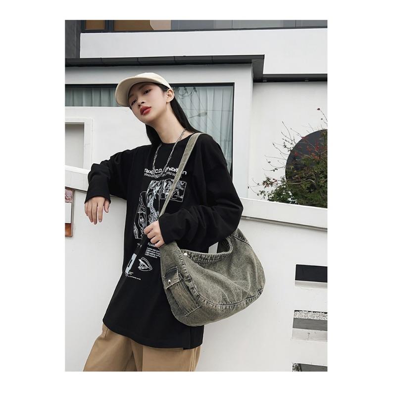 Cowboy Canvas Bag Simple Vintage Washed Half Round Crossbody Bag