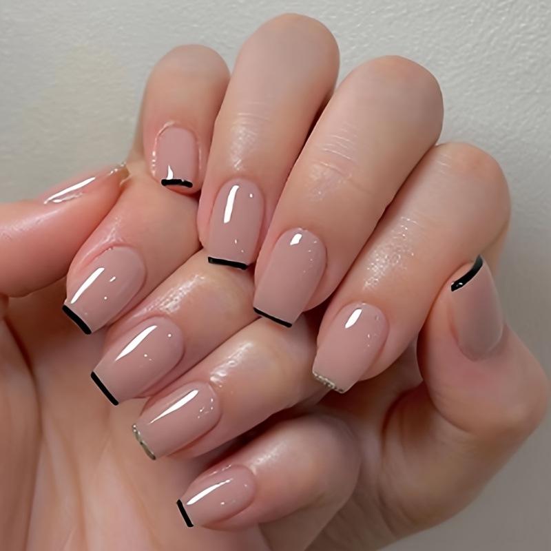 

French Nude Manicure Tips - Black Edge Nail Stickers, Wearable Nails