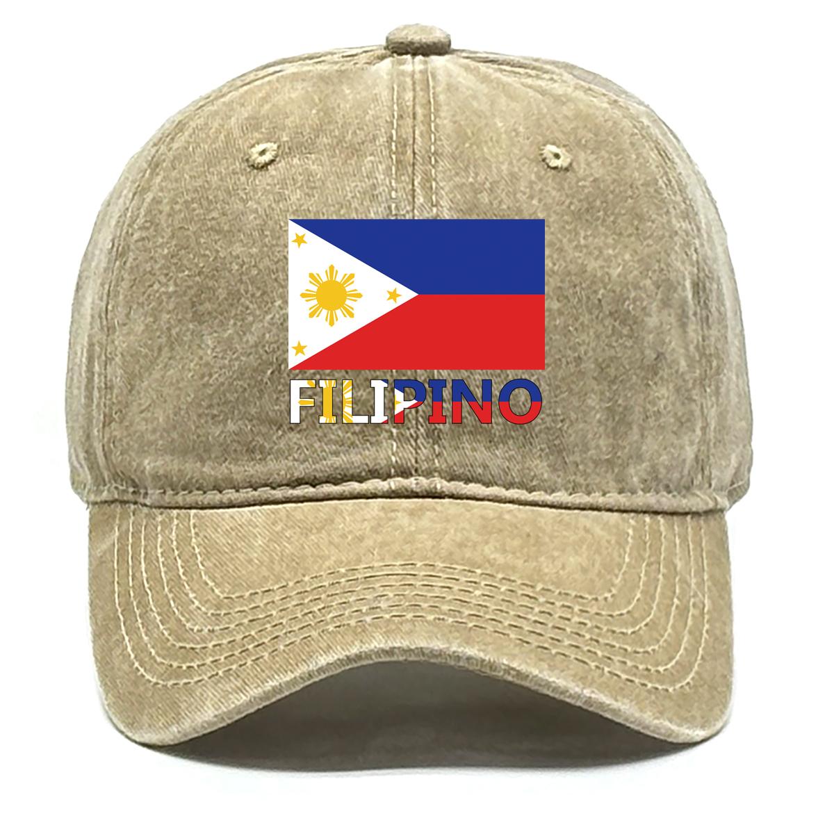 

Flag of Filipino Print Adjustable Baseball Hat, Patriotic Flat Cap Trendy Slouchy Sun Visor Raw Brim Snapback Baseball Cap as the picture хаки