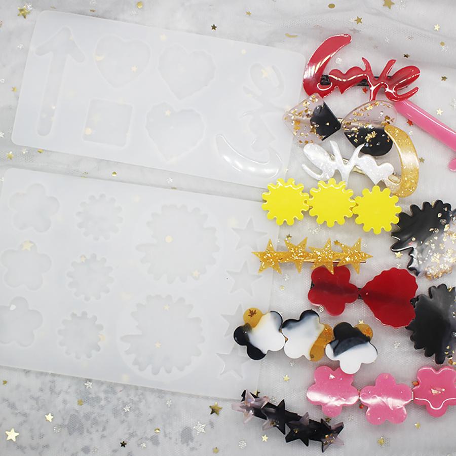3PCS Hair Clip Silicone Mold Homemade Personalized Diy Hair Clip Star Flower Cat Hair Clip Mold Drip Glue Mold