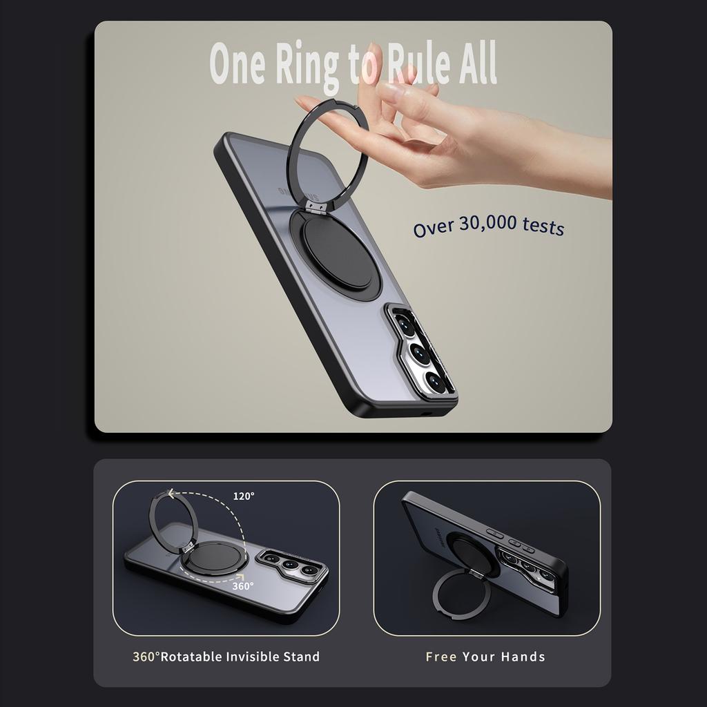 For Samsung Galaxy S24+ Magnetic Phone Case Invisible Gear 360 Degree Rotation Ring Kickstand