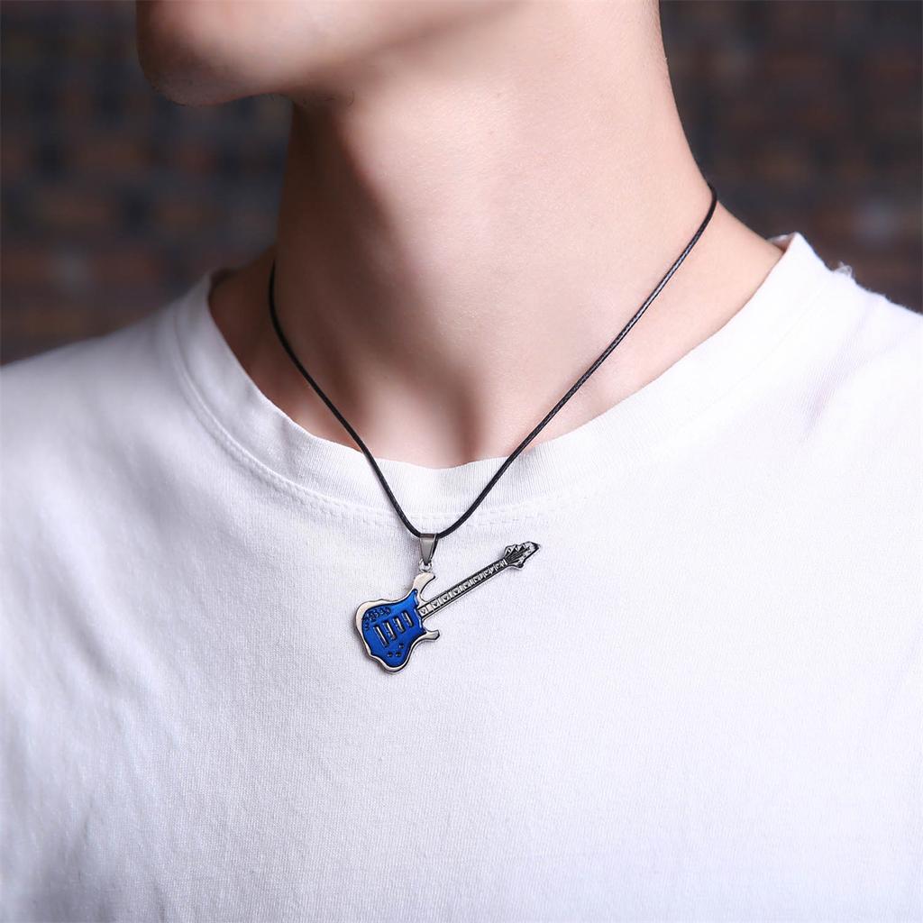 Stainless Steel Guitar Pendant Necklace For Men Women Retro Punk Rope Chain Musical Instrument Choker Party Jewelry Gift