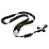 F26C Wood Bead Cross Rosary Necklace Hangable Pendant Crafts Long Bead Chain for Christmas Party Church Decorations