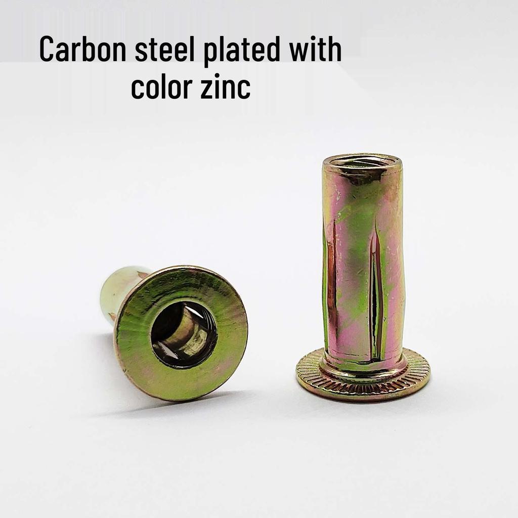 304 Stainless Steel Lantern Rivet Nut, Open Slot Expansion, Carbon Steel, Blue Zinc Plated