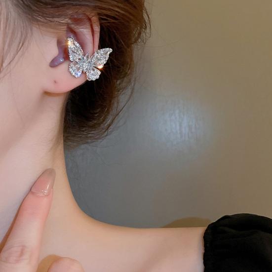 1 Pc Women Butterfly Ear Cuff Rhinestone Butterfly Clip-On Earring No Piercing Ear Wrap Jewelry Gift for Her Birthdays Parties Weddings