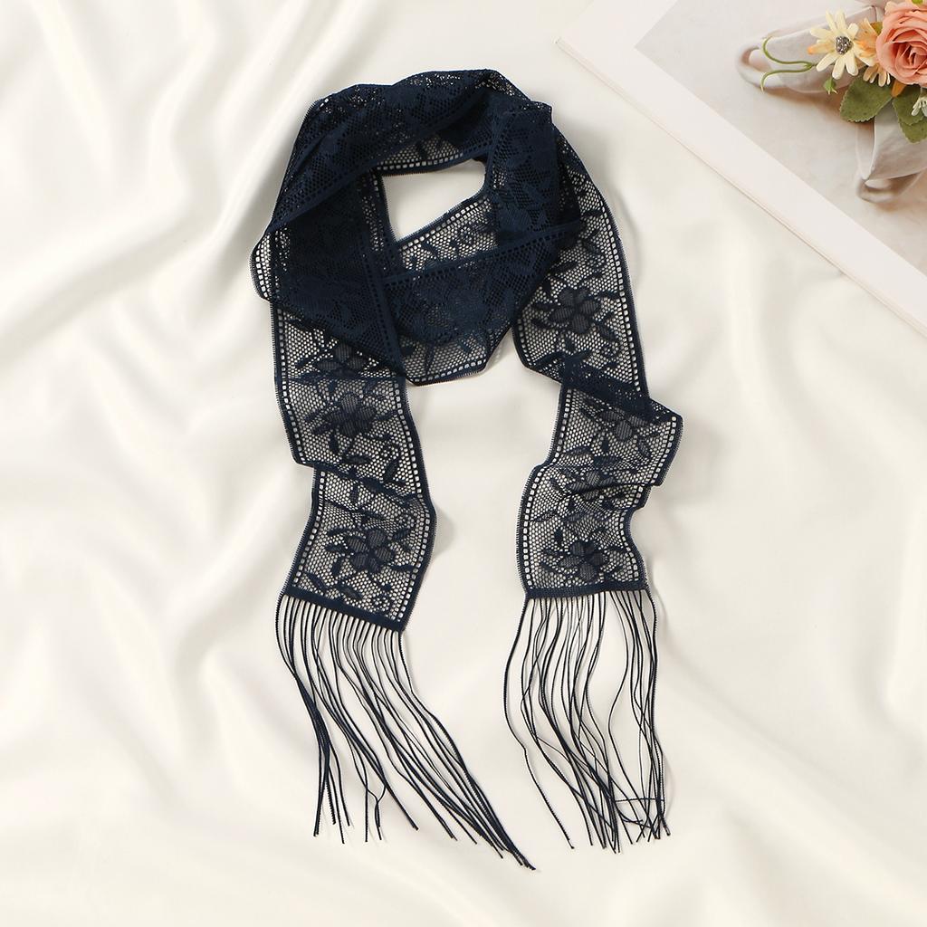 Lace Floral Tassel Neck Scarves Embroidered Skinny Neckerchief Multifunctional Headscarf Sweet Headbands Colorful Hair Scarf