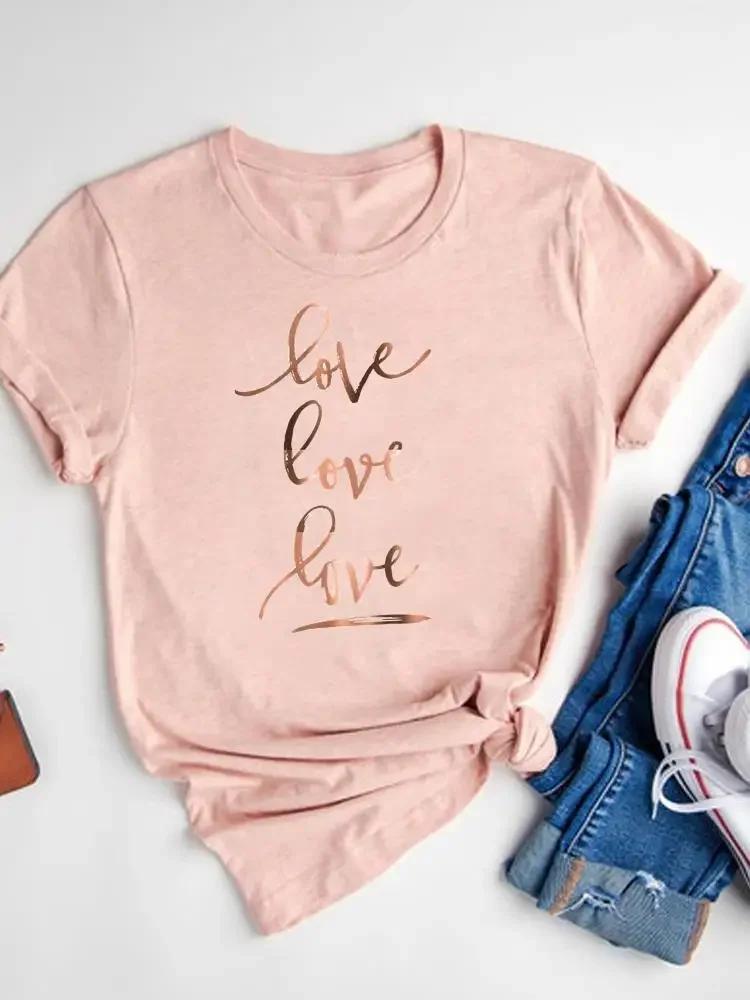 Women's Watercolor Love Heart Print T-Shirt Short Sleeve Tee Basic Clothing Summer Top Graphic Clothes Sweet Fashion