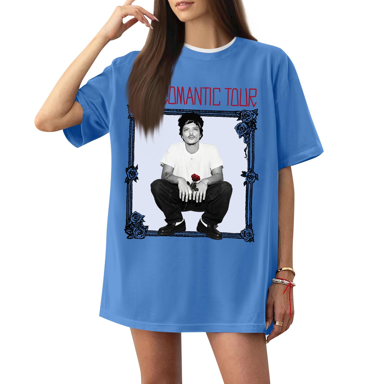 

Women s Casual Printed T-Shirt Round Neck Pullover Short Sleeve Top S синій