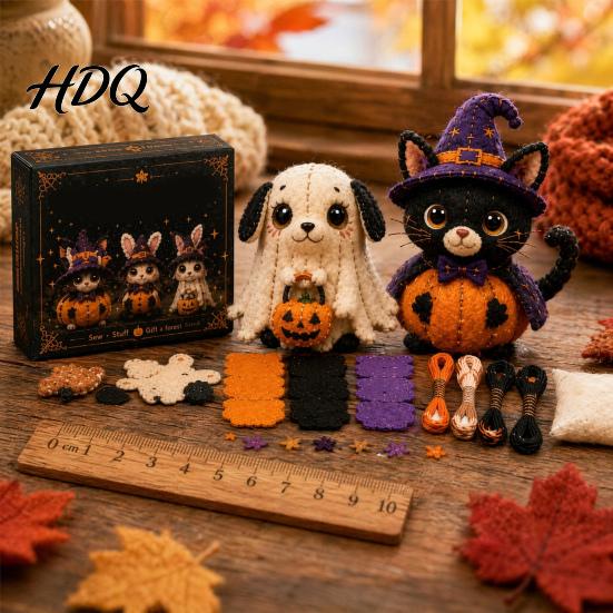 Fabric Sewing Kit Halloween Friends Patchwork Kit Animal DIY Make 4 Beginner