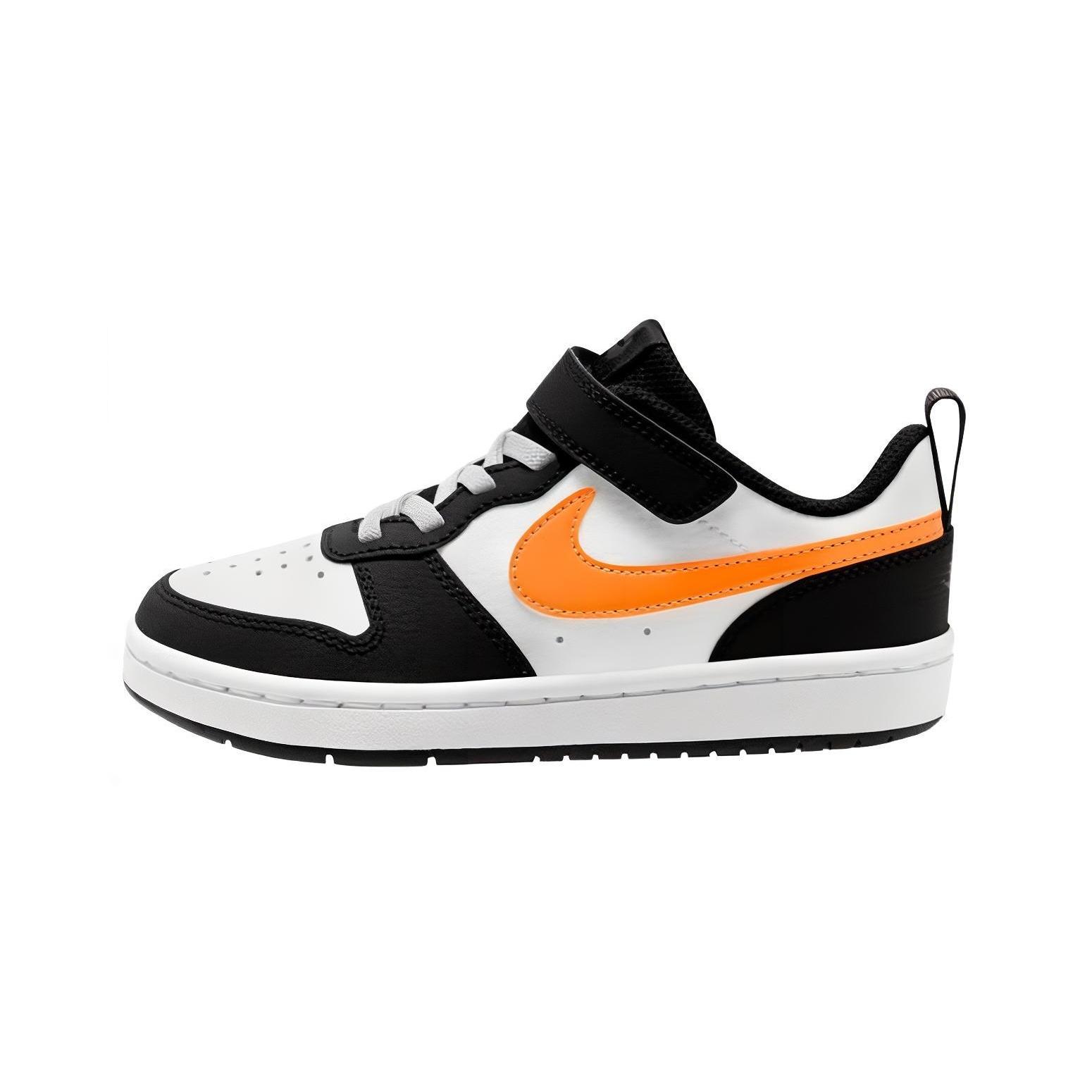 (PS) Nike Court Borough Low 2  White Black Orange  Kids  BQ5451-115 EU 28