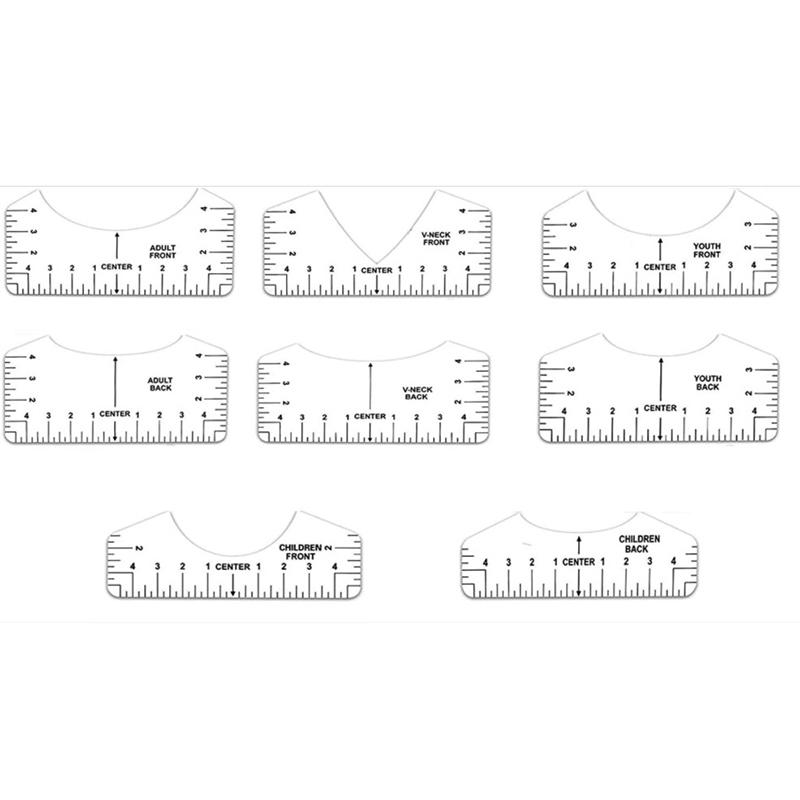8 stk T-skjorte linjalguide V-halsjusteringsverktøy til senterdesign Måling