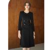 Women's 2024 High-End Black Trench Coat Style Suit Dress with Waist-Cinch & Flared Skirt