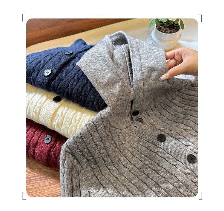 Korean Hooded Cable Knit Cardigan for Women - 2025 Autumn Collection, Button Sweater Coat, Versatile and Stylish.