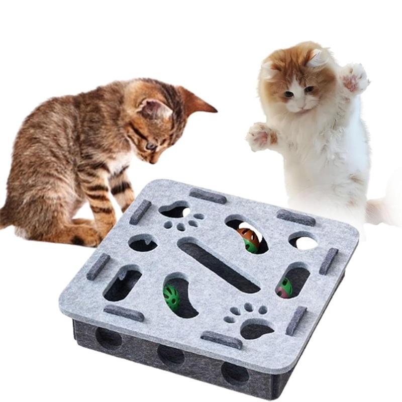 1 PCS Felt Cat Toy Maze Box Interactive Puzzle Game With 2 Balls For Indoor Cats Hunting Exercise Self Play Scratch Resistant